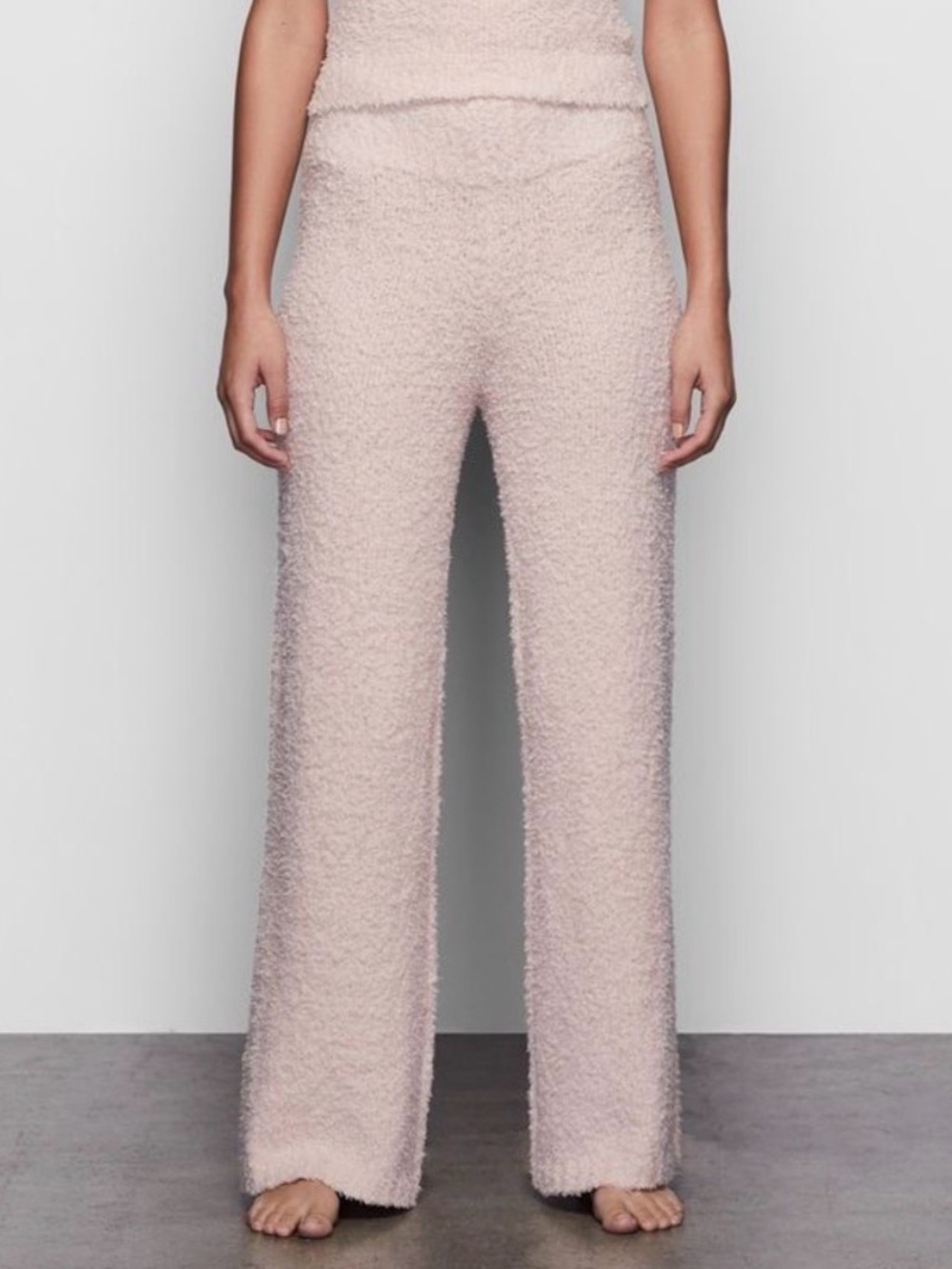 Skims Cozy Knit Lounge Pants Small Medium Pink Boucle Wide Leg Pull On Comfy